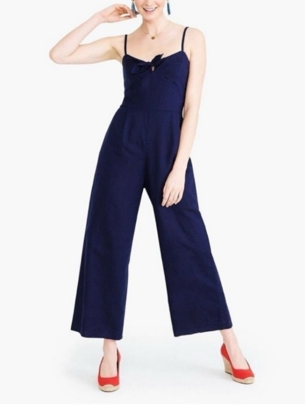 J. Crew Wide Leg linen/cotton blend Front Tie
Pant Jumpsuit Size 14